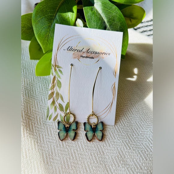 Altered Artistry Jewelry - Green Butterfly Dangle Earrings